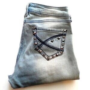 Freehold Distressed Stretchy Studded Back Pocket Light Wash Denim Jeans Size 7